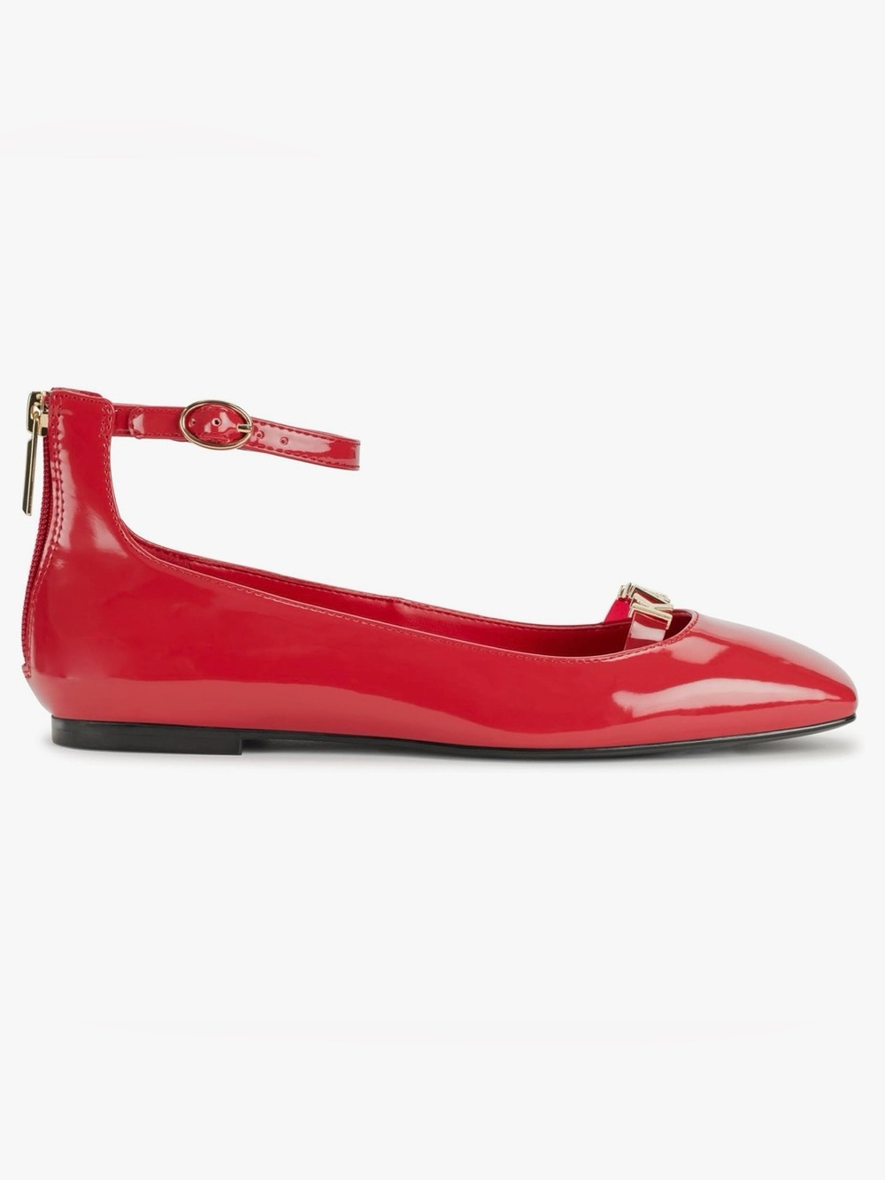 Karl Lagerfeld Red Patent Ankle-Strap Pointed Flat